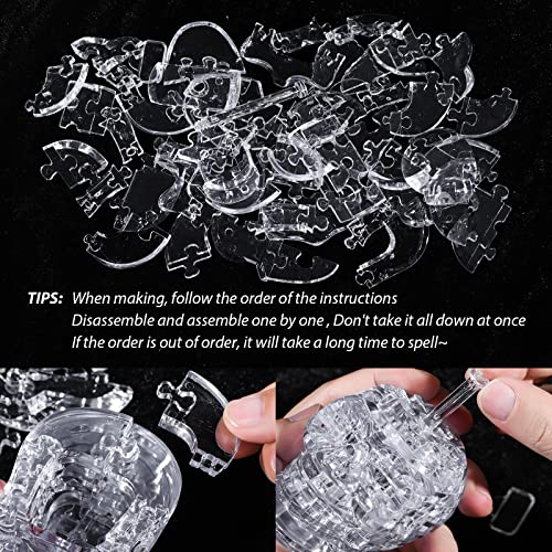 3D Skull Crystal Puzzle, Skull Assembly Brain Teaser with Light-Up Wood Base for Halloween Decorations Indoor, Plastic Skull DIY Puzzle Blocks 3D WoodArtSupply