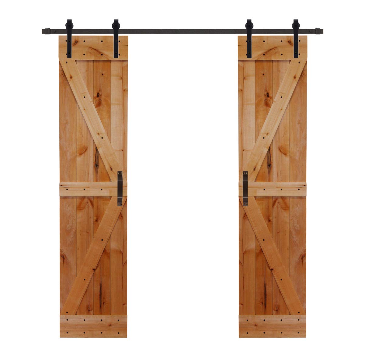 LUBANN Rustic Hardwood Barn Door Unfinished Knotty Alder Solid Wood Barn Door Slab (bi-Parting 19X2) LUBANN