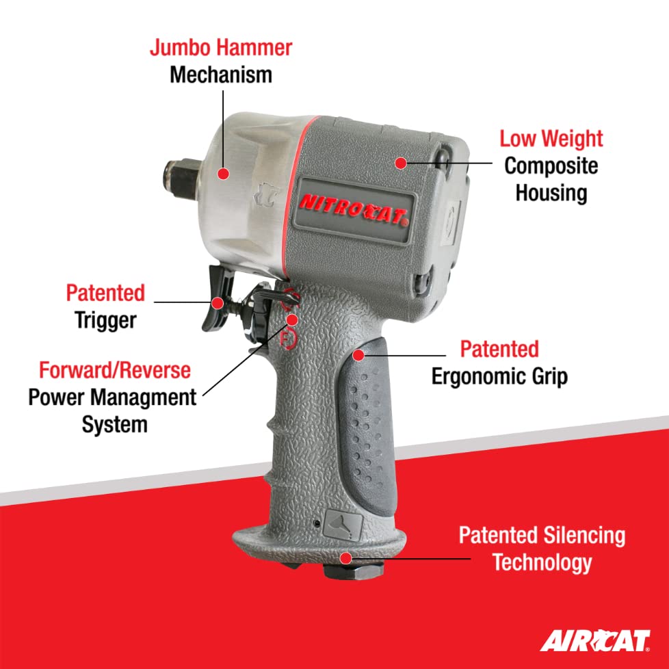 AIRCAT Pneumatic Tools 1056-XL 1/2-Inch NITROCAT Composite Compact Impact Wrench : Low Weight Power Impact Wrench : Tool for Automotive Improvement & AIRCAT