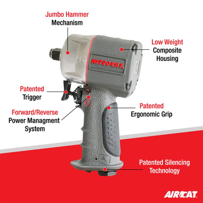 AIRCAT Pneumatic Tools 1056-XL 1/2-Inch NITROCAT Composite Compact Impact Wrench : Low Weight Power Impact Wrench : Tool for Automotive Improvement &