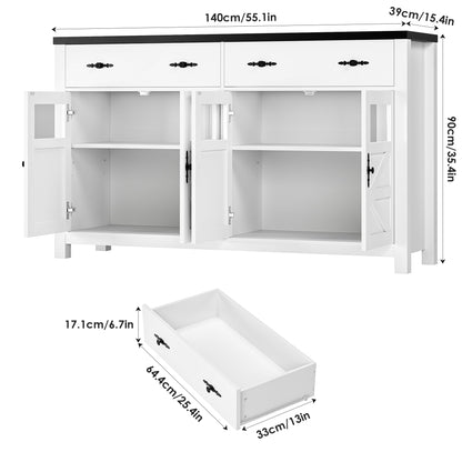 finetones Buffet Cabinet with Storage, 55.1" Large Sideboard Buffet Cabinet, Farmhouse Sideboard Kitchen Cabinet with 2 Drawers and 4 Doors, Wood - WoodArtSupply