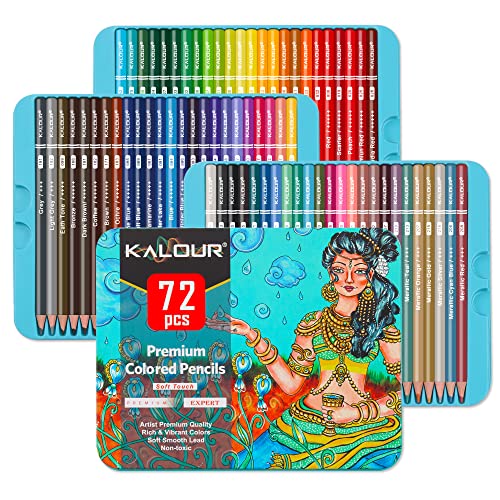 KALOUR Premium Colored Pencils,Set of 72 Colors,Artists Soft Core with Vibrant Color,Include 7 Metallic Color Pencils,Ideal for Drawing Sketching - WoodArtSupply