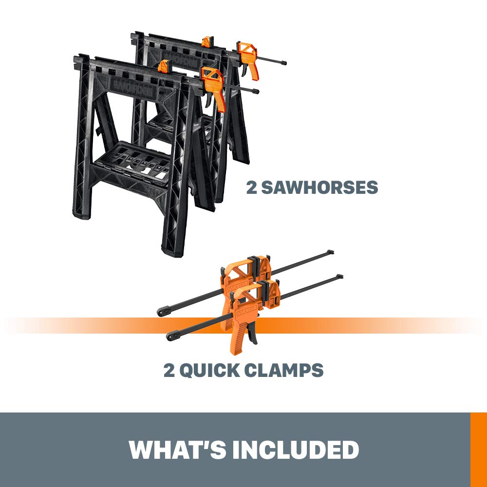 WORX WX065 Clamping Sawhorses with Bar Clamps - WoodArtSupply