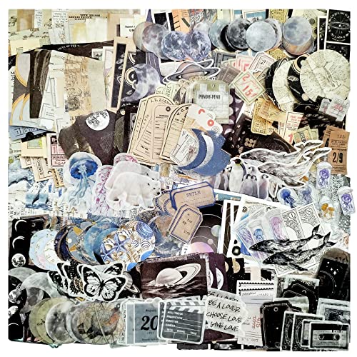 Japleed 400 Pieces Vintage Scrapbooking Supplies for Junk Journal Planners, Aesthetic Scrapbook Paper Stickers for Journaling, Galaxy Sea Ephemera - WoodArtSupply