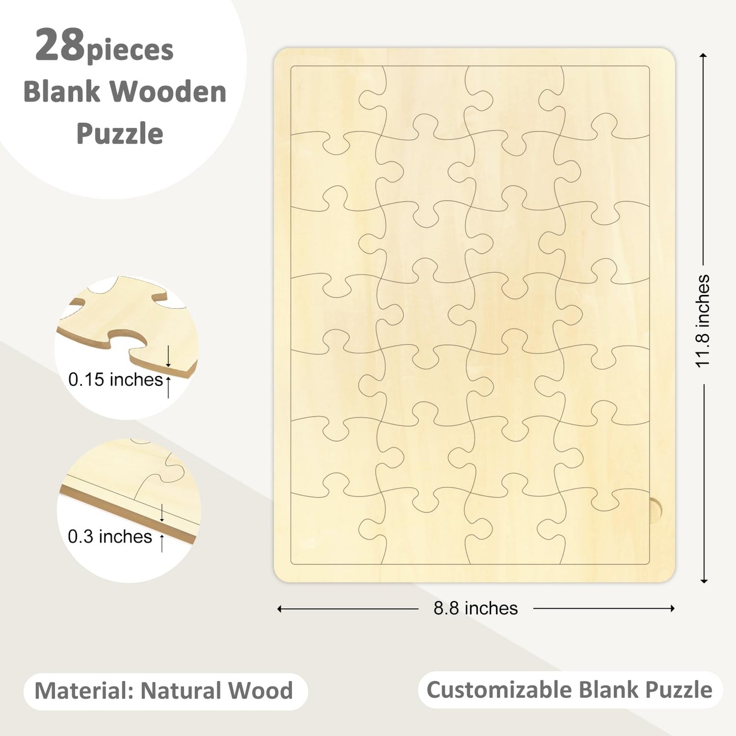 OoeFi Blank Puzzle with 28 Pieces, Blank Wooden Jigsaw Puzzles with Puzzle Tray for Crafts & DIY, Make Your Own Puzzle 11.8x8.8 Inches - WoodArtSupply