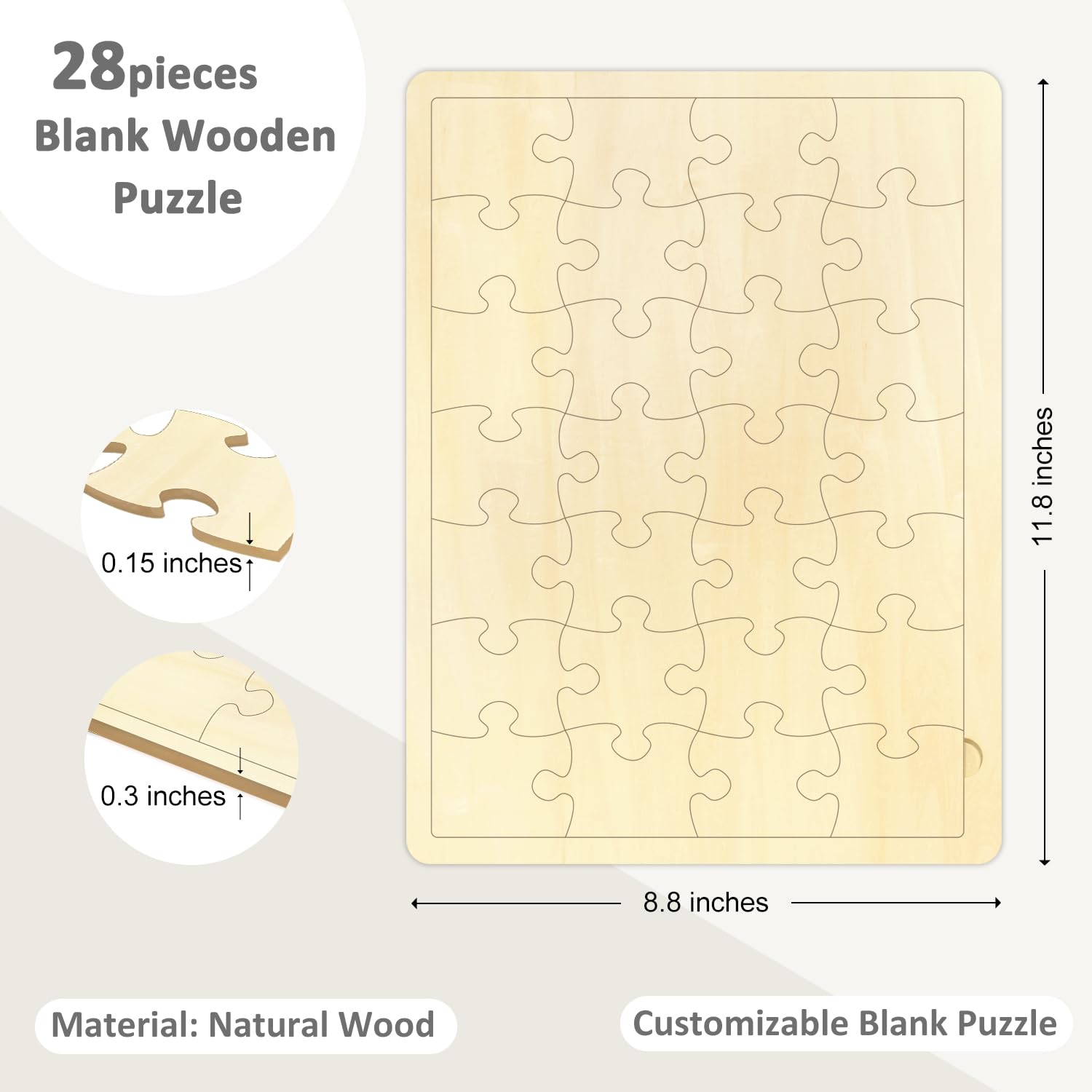 OoeFi Blank Puzzle with 28 Pieces, Blank Wooden Jigsaw Puzzles with Puzzle Tray for Crafts & DIY, Make Your Own Puzzle 11.8x8.8 Inches - WoodArtSupply