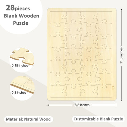 OoeFi Blank Puzzle with 28 Pieces, Blank Wooden Jigsaw Puzzles with Puzzle Tray for Crafts & DIY, Make Your Own Puzzle 11.8x8.8 Inches - WoodArtSupply