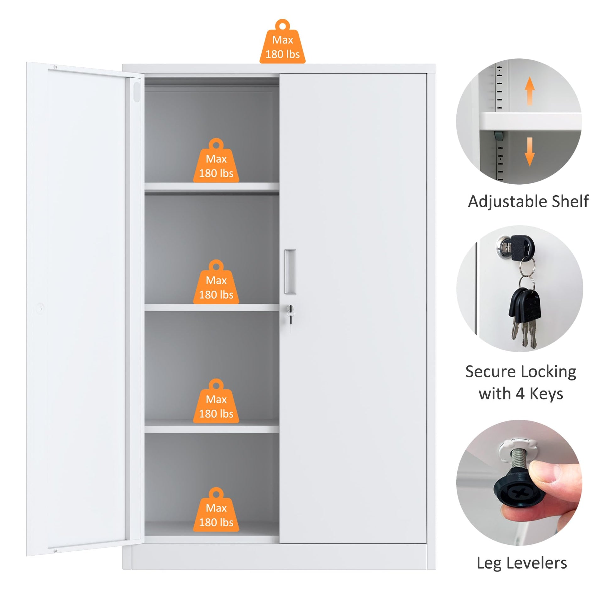 JINKUR Metal Storage Cabinet with Locking Doors and 3 Adjustable Shelves, 53.5-Inch Lockable Storage Cabinets for Home Office Garage Kitchen Pantry - WoodArtSupply