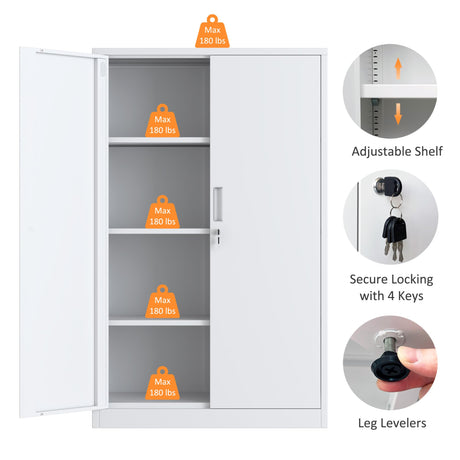 JINKUR Metal Storage Cabinet with Locking Doors and 3 Adjustable Shelves, 53.5-Inch Lockable Storage Cabinets for Home Office Garage Kitchen Pantry JINKUR
