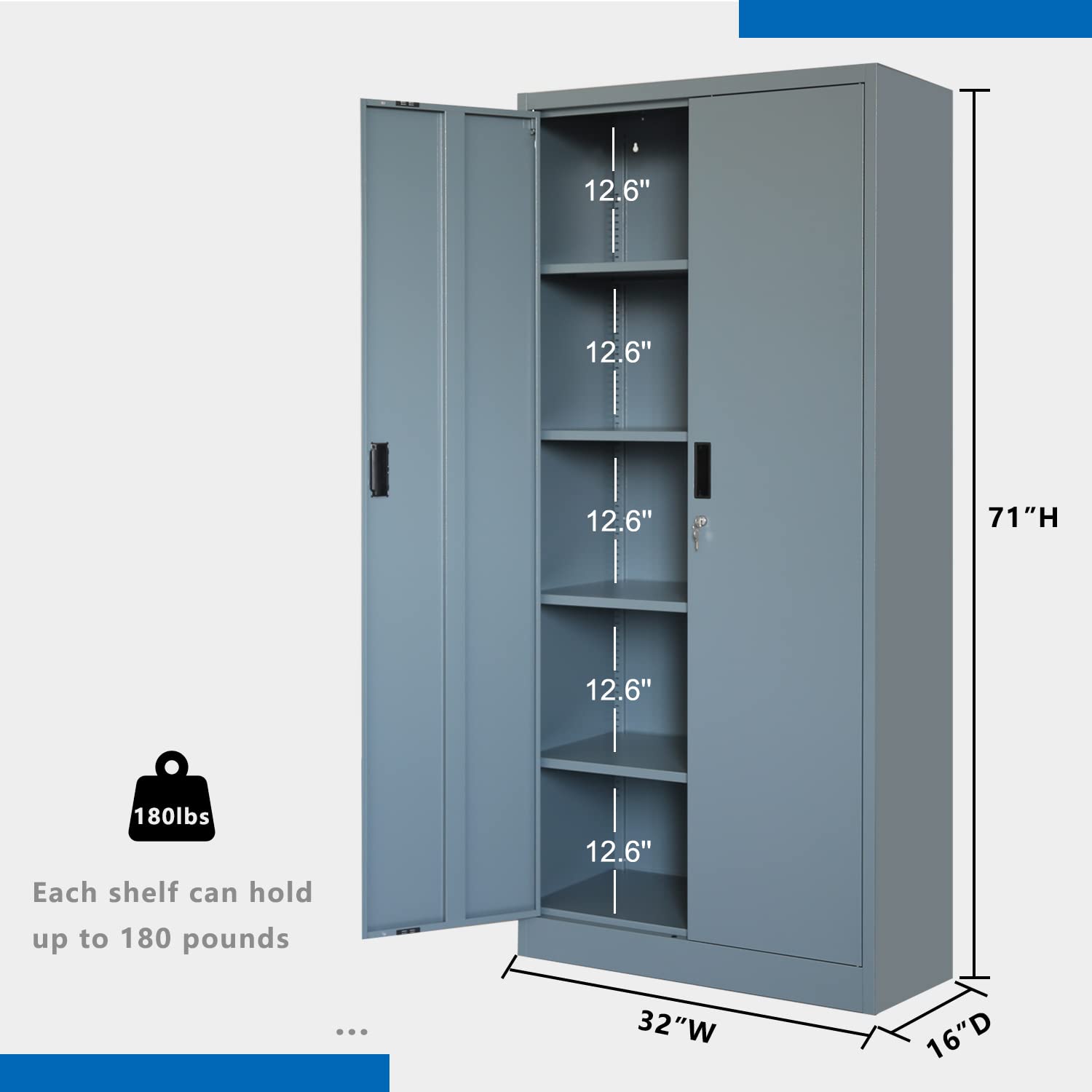 BESFUR Metal Storage Cabinet, Steel Locking Storage Cabinet with 2 Doors and 4 Shelves for Garage, Office, Classroom BESFUR