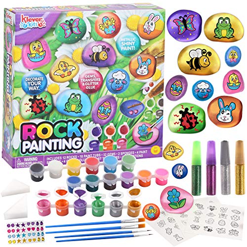 12 Rock Painting Kit, Creativity Arts & Crafts, DIY Supplies, Spring Crafts for Kids, Decorate Your Own Painting Craft, Family Outdoor Indoor - WoodArtSupply