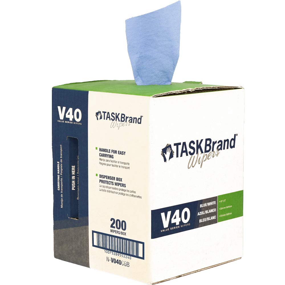 TaskBrand N-V040CGB Blue V40 Value Series Center Pull Wiper Sheets, All-Purpose Disposable Cleaning Towels, 10 x 12 Inches, Blue, Roll of 200 TaskBrand
