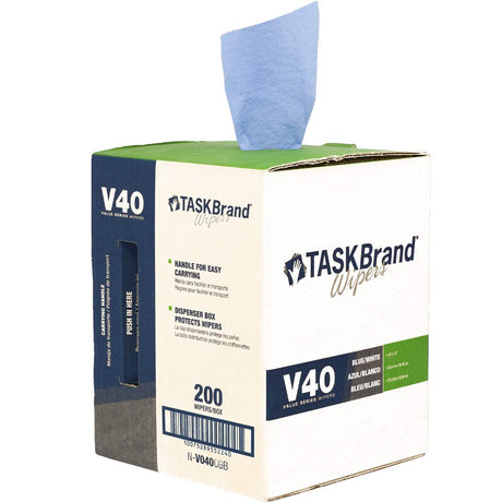 TaskBrand N-V040CGB Blue V40 Value Series Center Pull Wiper Sheets, All-Purpose Disposable Cleaning Towels, 10 x 12 Inches, Blue, Roll of 200 TaskBrand