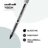 Uniball Vision Rollerball Black Pens Pack of 4, Fine Point Pens with 0.7mm Medium Black Ink, Ink Black Pen, Smooth Writing Bulk Pens, and Office uni-ball