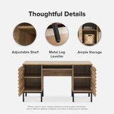 mopio Norwin Executive Desk, Modern Industrial Farmhouse Desks for Home Office, with Sturdy Metal Legs, Fluted Panel Dual Cabinet Soft Close Door, mopio