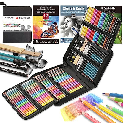 KALOUR 76 Drawing Sketching Kit Set - Pro Art Supplies with Sketchbook &  Watercolor Paper - Include  Tutorial,Pastel,Watercolor,Sketch,Colored,Metallic