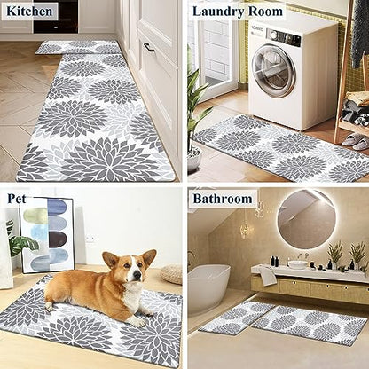 HEBE Anti Fatigue Kitchen Rug Sets 2 Piece Non Slip Kitchen Mats for Floor Cushioned Kitchen Rugs and Mats Waterproof Comfort Standing Mat Runner for - WoodArtSupply