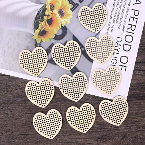 Amosfun 20pcs Heart Shaped Wooden Hanging Tags Blank Hole Paved Cross Stitch Ornament Crafts for DIY Engraving
