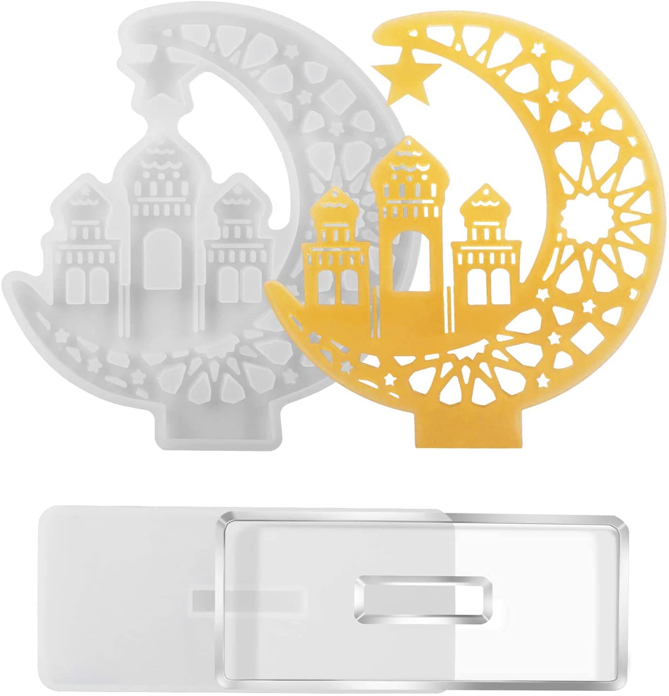 Cestony 2PCS Crescents Moon Castle with Stand Silicone Mold Display Board Moulds for Crafts Resin Casting Epoxy Tray Silicone Mold Table Home Decor Cestony