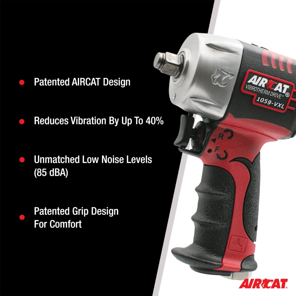 AIRCAT Pneumatic Tools 1059-VXL: 3/8-Inch Vibrotherm Drive Composite Compact Impact Wrench 750 ft-lbs AIRCAT