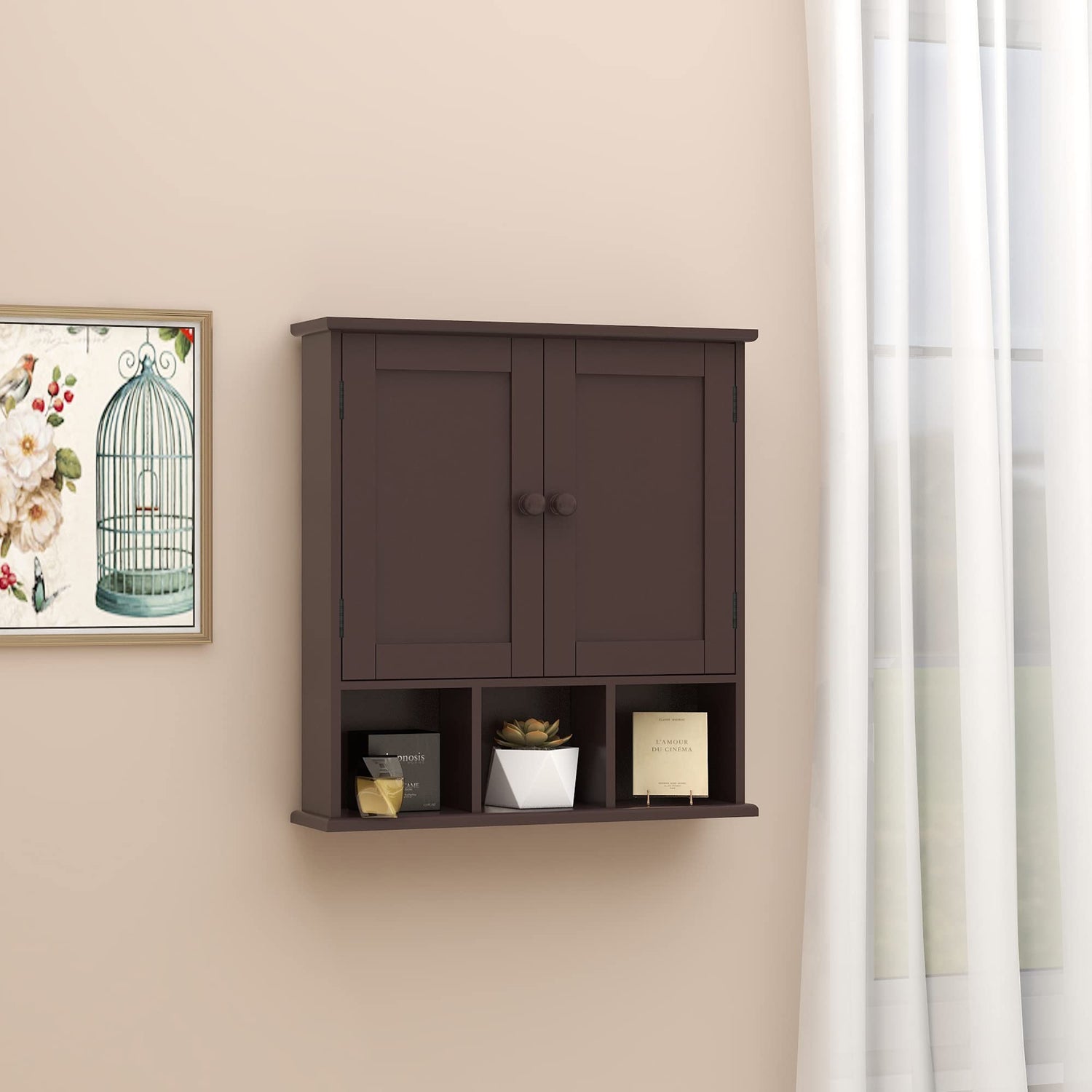 TaoHFE Medicine Cabinets,Bathroom Wall Cabinet with 2 Door Adjustable Shelves,Over The Toilet Storage Cabinet,Brown Bathroom Cabinet Wall TaoHFE