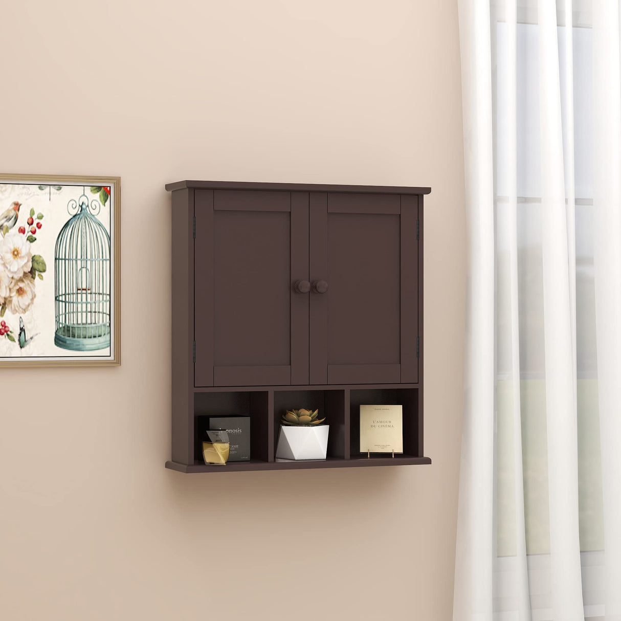 TaoHFE Medicine Cabinets,Bathroom Wall Cabinet with 2 Door Adjustable Shelves,Over The Toilet Storage Cabinet,Brown Bathroom Cabinet Wall TaoHFE