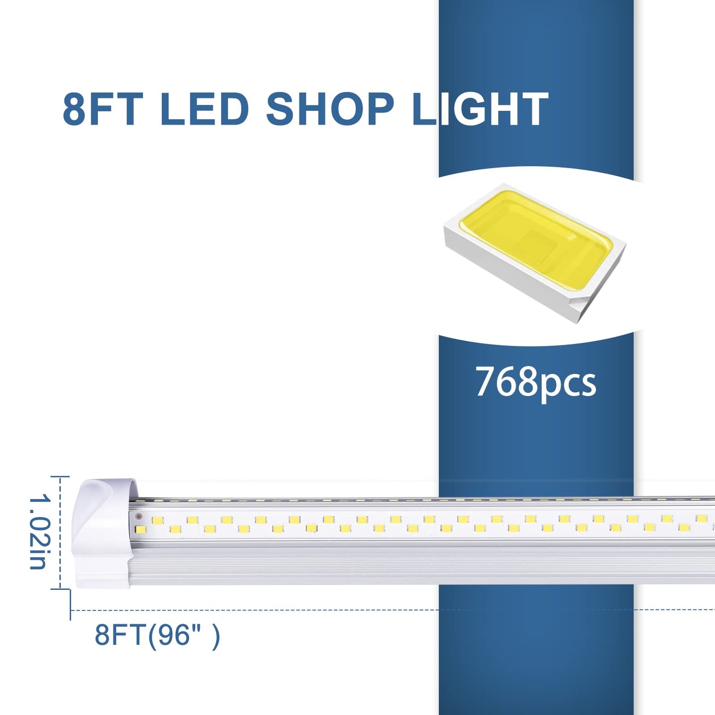 ONLYLUX 8Ft LED Shop Light Fixture - 8 Foot 100W 15000LM 6500K, Linkable with Plug LED Lights for Garage,V Shape, 96" T8 LED Tube Light, Hight - WoodArtSupply