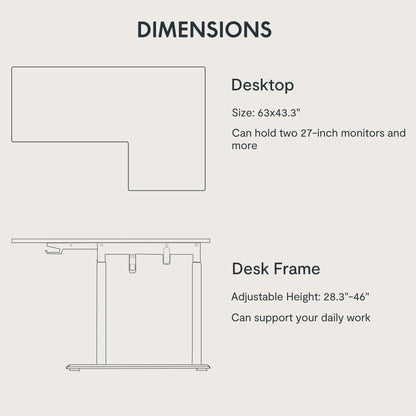 SANODESK L Shaped Standing Desk with Dual Motor 4-Leg Lift, Electric Height Adjustable Desk with Memory Presets for Home Office(63x43 Joint - WoodArtSupply