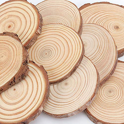 ZOENHOU 30 PCS 3.5-4 Inch Natural Wood Slices, 2/5 Inch Thickness Unfinished Wood Kit Wooden Circles Crafts with Bark for DIY, Arts, Centerpieces,