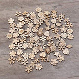 Flower Leaf Pattern Slice 100pcs Unfinished Wood Cutouts Flower Wood Shapes Pieces Wood Discs Slices for DIY Craft Table Scatter Confetti 20mm Wooden Healifty