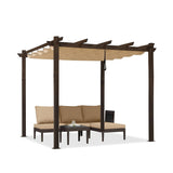 PURPLE LEAF Pergola 10' X 10' Outdoor Retractable Metal Pergola with Canopy Patio Pergola with Shade Cover for Garden Yard Pavilion Grill Modern PURPLE LEAF