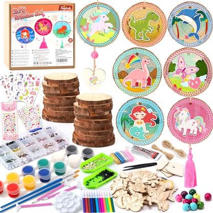 Toylink Wooden Arts and Crafts Kit for Kids, 44 PCS Adult Crafts Unfinishied Wood Slices Diamond Art Kits, Painting Kits for Kids Ages 4-8, Crafts for Kids Ages 8-12, DIY Toys for Party Birthday Gift