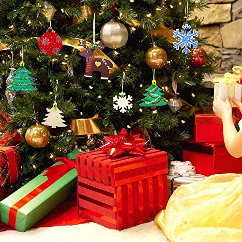 Hidreas 40 Pcs Wooden Ornaments Unfinished Christmas DIY Ornaments Craft Kit, Christmas Wood Ornaments with Bells, Wax Rope and Rhinestone Stickers Hidreas