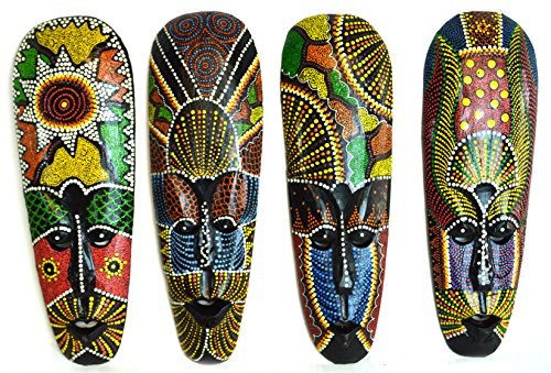 20" AFRICAN HAND CARVED ABORIGINAL DOT ART WOODEN TRIBAL MASK WALL DECOR WoodArtSupply