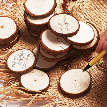 Healifty 10PCS Wooden Circles Wood Circles Unfinished Wood Slices Unfinished Wood Ornaments Wood Slices Crafts DIY Christmas Wood Crafts DIY Wooden