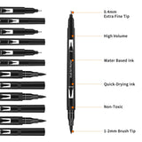 GPLMQ Black Drawing Pens, 12 Pack Felt Tip Markers for Adults and Kids, Dual Brush Fineliners Pens for Art Drawing Sketching Calligraphy GPLMQ