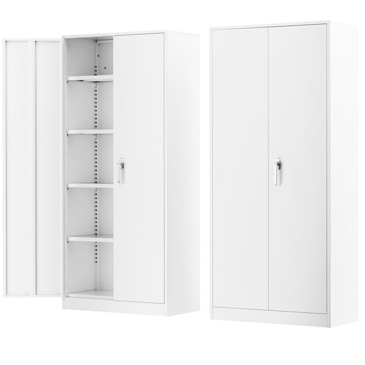 Greenvelly White Metal Storage Cabinet, 72" Locking Storage Cabinets with Doors and 4 Shelves, Tall Tool Storage Cabinet for Garage, Steel Lockable - WoodArtSupply