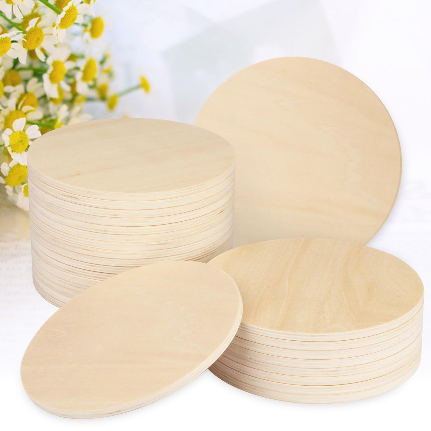 50 PCS 4 Inch Unfinished Wood Circles, Thickness 6 mm, Wooden Rounds for Crafts, Wood Discs for DIY Painting Decorations, Weddings and Parties,by