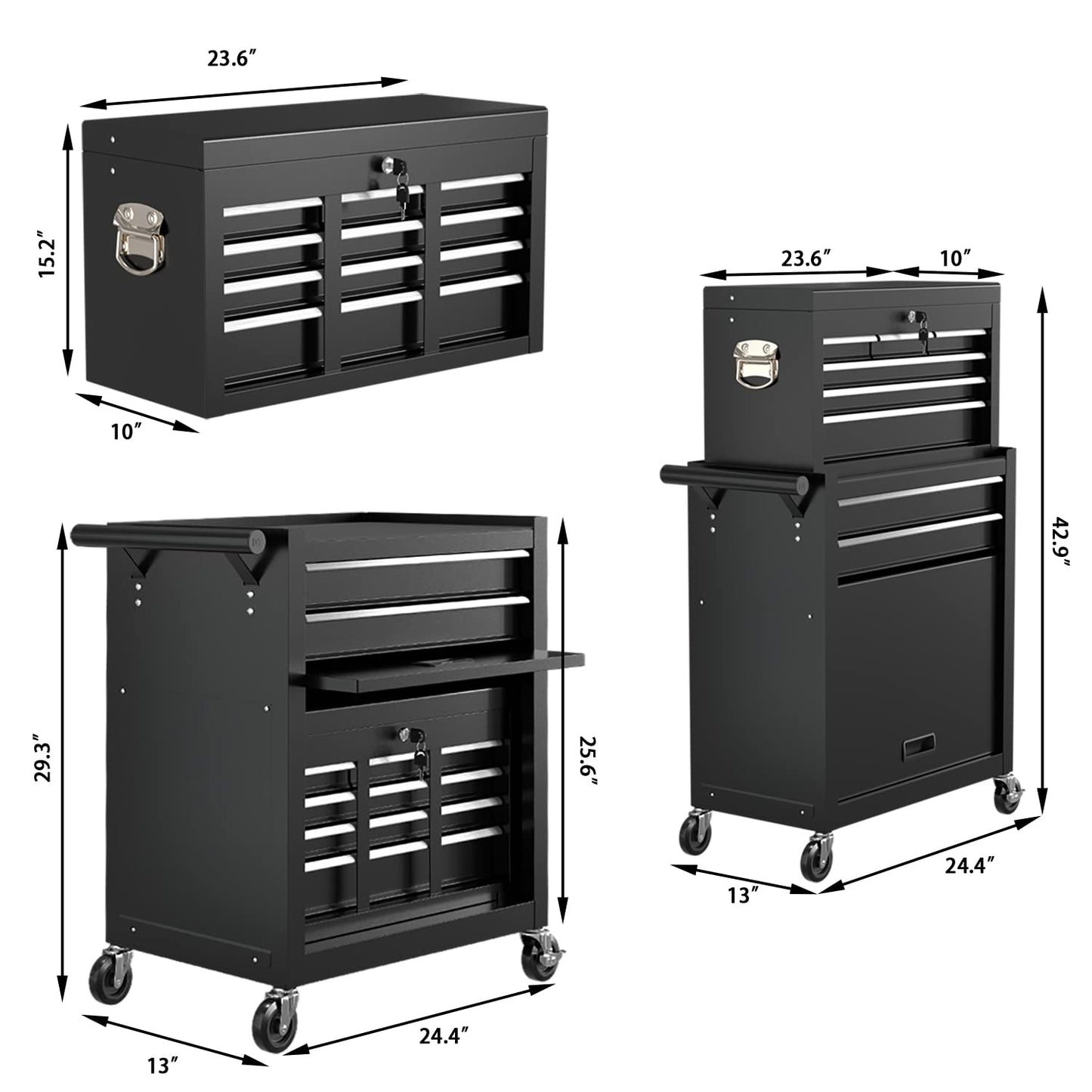 8-Drawer High Capacity Rolling Tool Chest, Removable Cabinet Storage Tool Box with Wheels and Drawers, Detachable Toolbox with Lock for Workshop