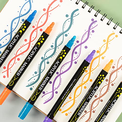 Betem 12 Colors Dual Tip Acrylic Paint Pens Markers, Acrylic Paint Pens for Wood, Canvas, Stone, Rock Painting, Glass, Ceramic Surfaces, DIY Crafts Betem