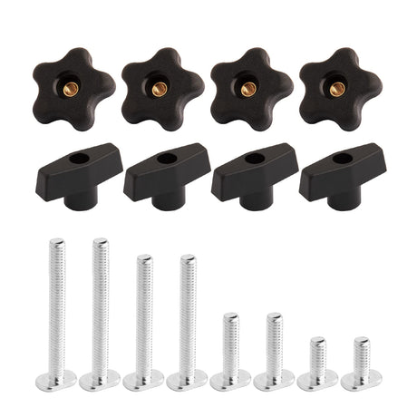 POWERTEC 71121 T Track Knob Kit w/ Threaded Knobs and 5/16”-18 T Slot Bolts, 16-Piece Set, T Track Accessories for Woodworking Jigs and Fixtures POWERTEC