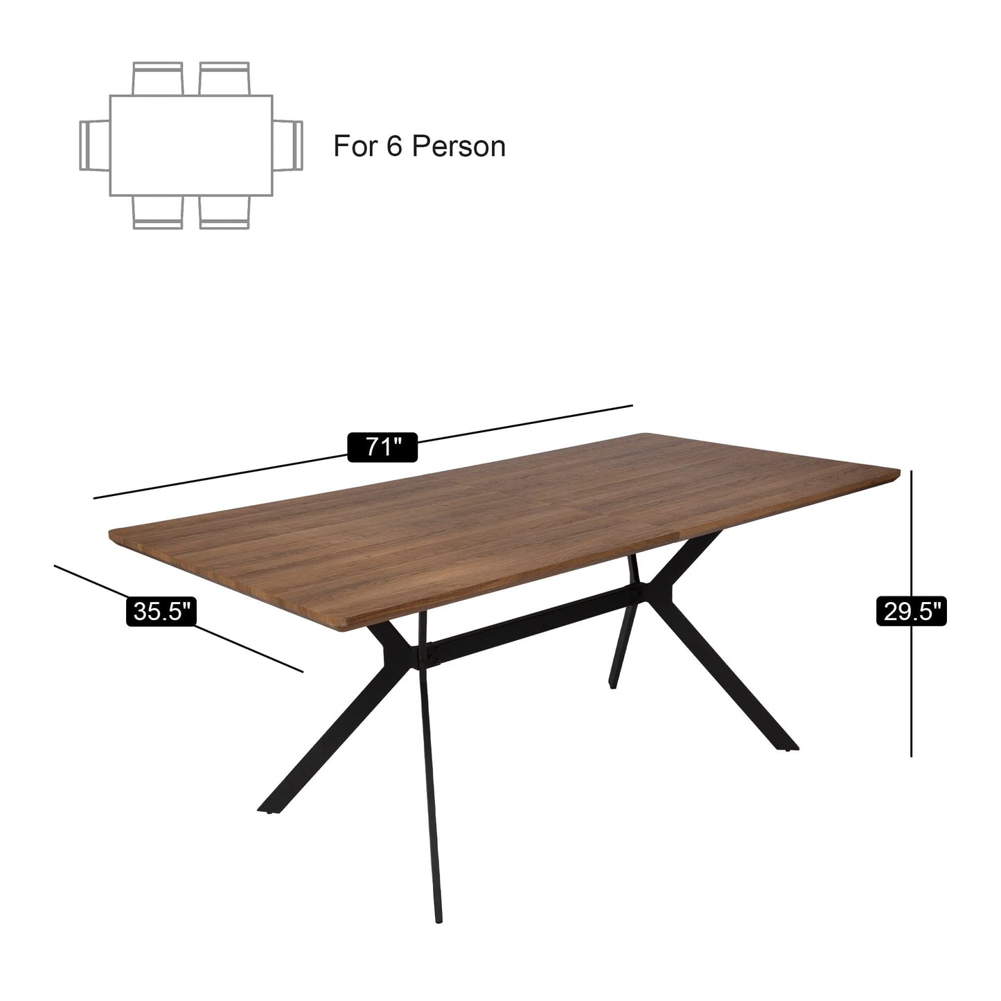 LUCKYERMORE 71"x35.5" Dining Table for 6-8 Mid-Century Modern Rectangle Wood Kitchen Table Farmhouse Dining Table for Dining Room Balcony Cafe Bar - WoodArtSupply