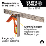 Klein Tools 935CSEL Combination Square Ruler for Electricians and Carpenters, Stainless Steel Double Sided Ruler, Bubble Level, Magnetic Klein Tools