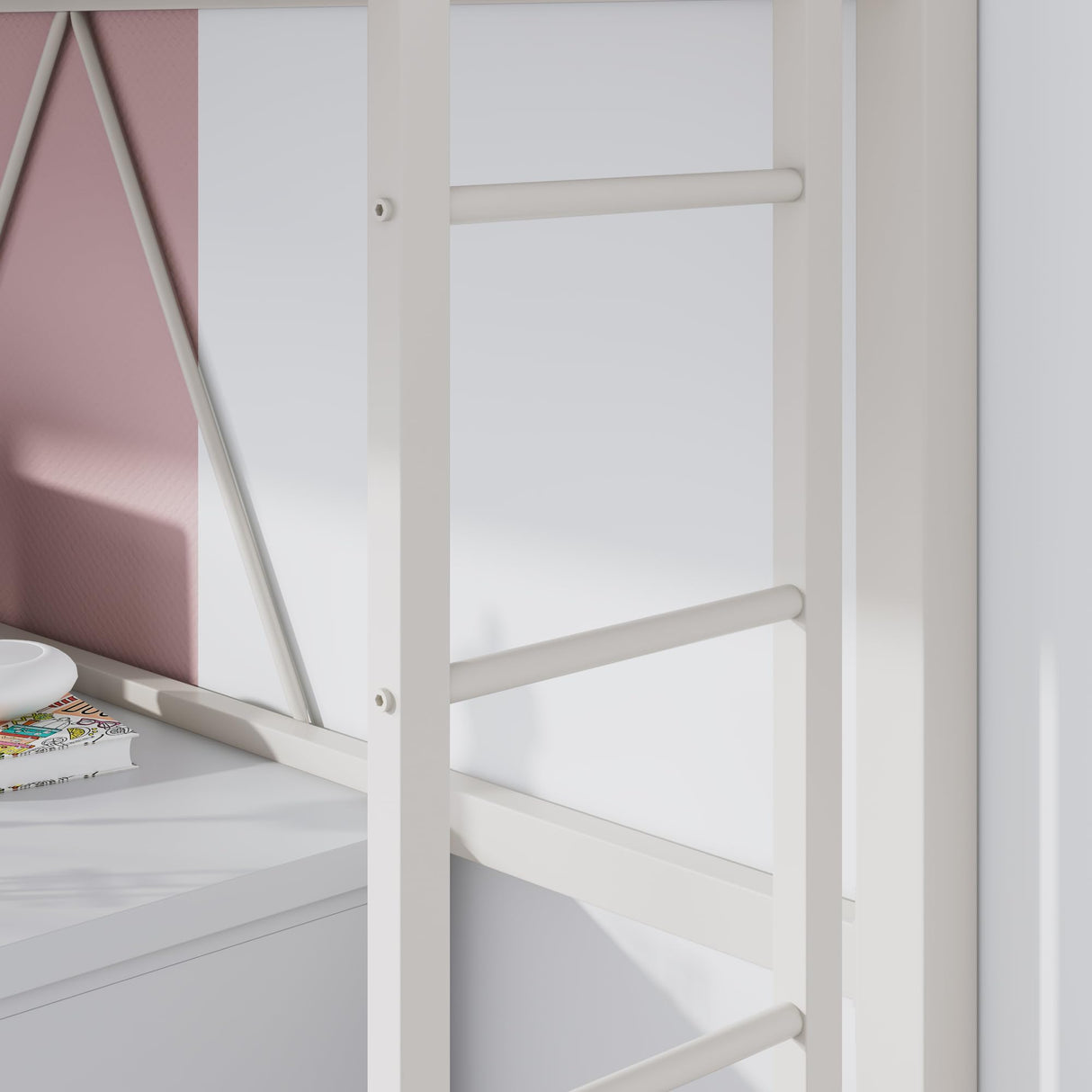 SHA CERLIN Heavy Duty Twin Loft Bed Frame with Removable Stairs and Full-Length Guardrail SHA CERLIN