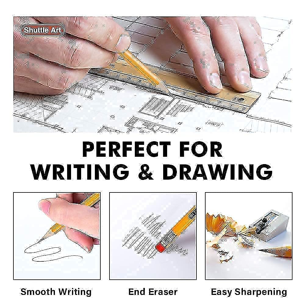 Shuttle Art Pencils and Erasers Bundle, Set of 600 Pack Sharpened Yellow Pencils + 120 Pack Pink Erasers Bulk Shuttle Art