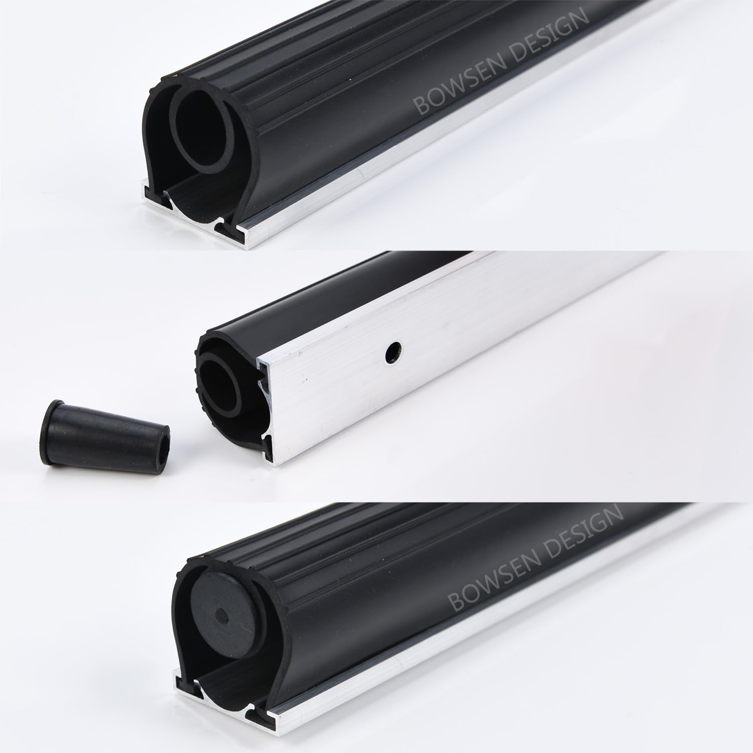 BOWSEN Heavy-Duty U+O Ring Universal Garage Door Bottom Seals Weatherstrip Rubber with Aluminum Track Retainer Kit, Black (16 FT, 1-1/4" Width) BOWSEN