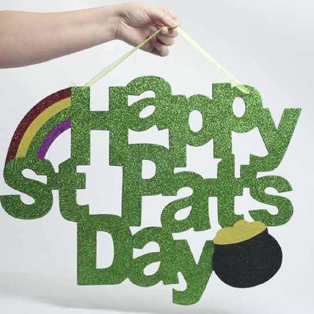 Factory Direct Craft Green Glittery Happy St Pat's Day Sign for Decorating, Parties, and Crafting 18-1/4"W x 14-1/2"H Factory Direct Craft