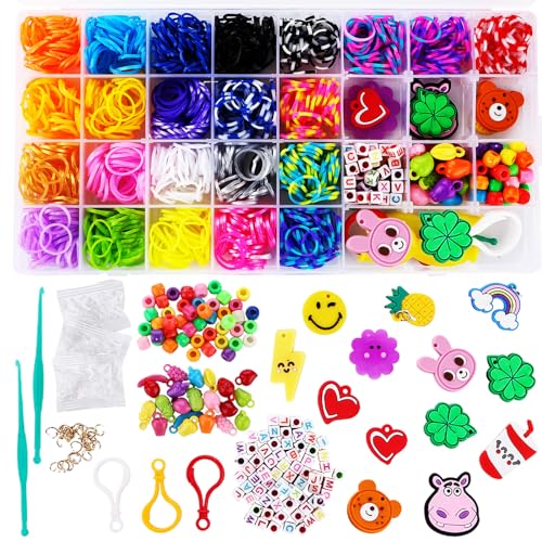 FUNZBO 2200+ Rubber Band Bracelet Kit - Bracelet Making Kit with Letter Beads, Charms and Accesscories, Birthday Gifts, Arts and Crafts for Kids, FUNZBO