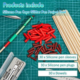 90 Pieces Epoxy Glitter Pen Turner Attachment Set, Including 30 Nonstick Sleeves 30 Silicone Plugs Silicone Pen Caps 30 Dowels Glitter Pen Project Outus