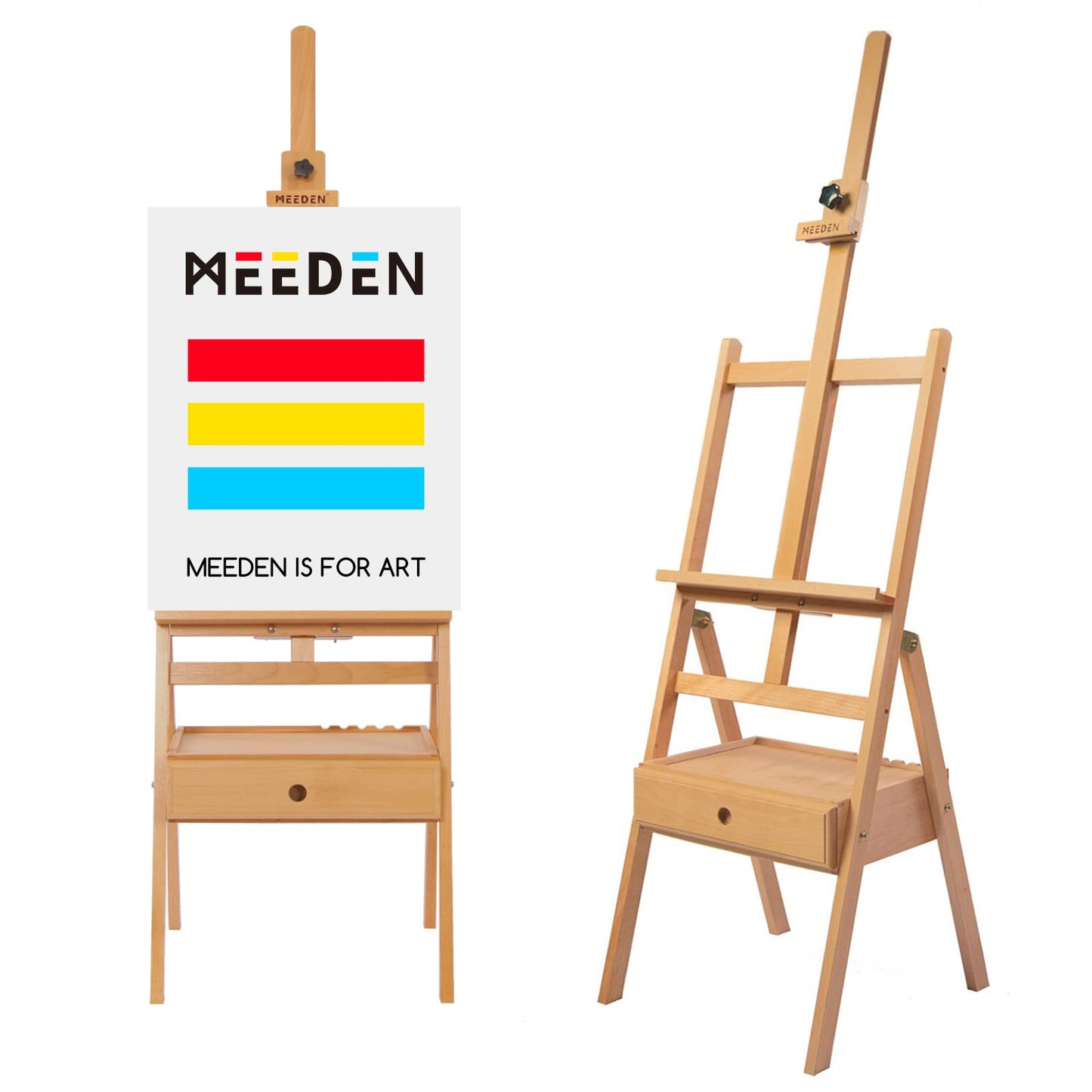 MEEDEN Painting Easel with Storage Drawer, Studio H-Frame Easel- Adjustable (60"~75") Solid Beech Wood Easel Stand for Painting for Adults, Holds - WoodArtSupply